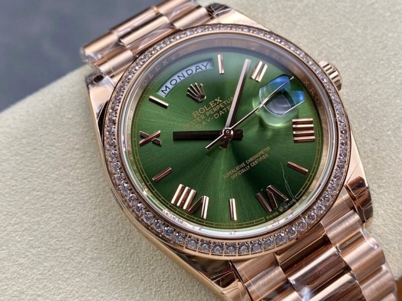 Day Date Rolex Weekly Journal Champaign 18K Gold Plated counter weight(rose gold diamonds daydate)