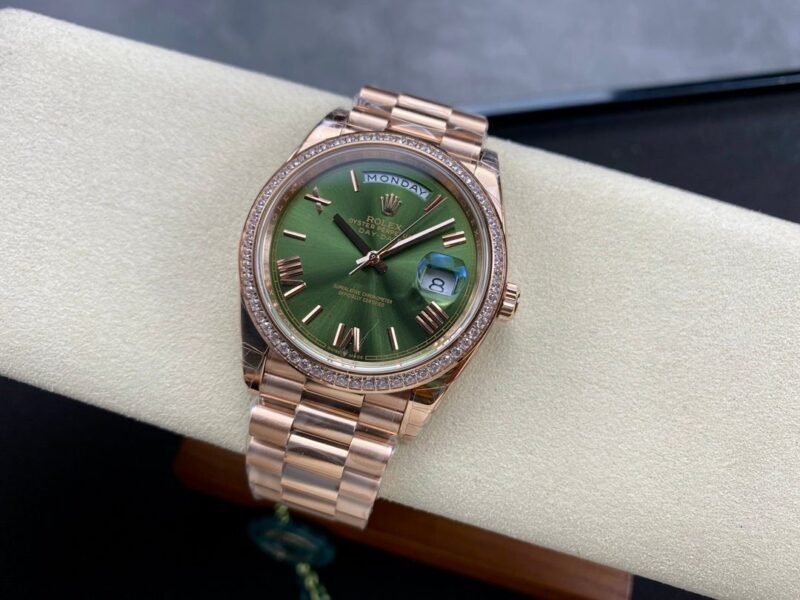 Day Date Rolex Weekly Journal Champaign 18K Gold Plated counter weight(rose gold diamonds daydate)